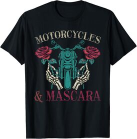 Motorbike Riding Women Motorcycles And Mascara Roses Biker T-Shirt