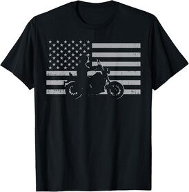 Motorcycle US Flag Biker Motorbike Men Women Kids Teen Youth T-Shirt